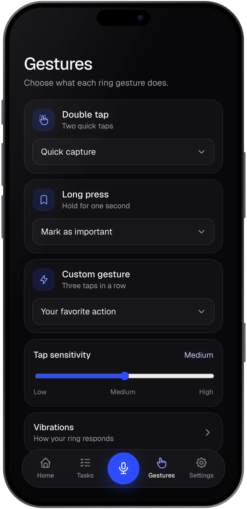 Gesture settings screen