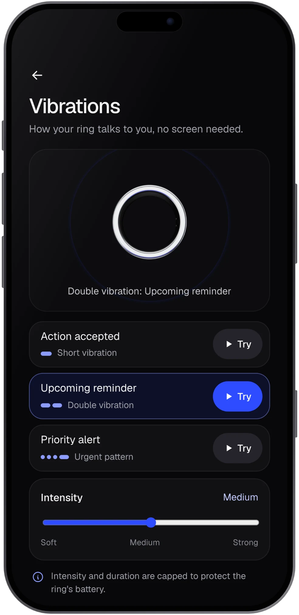 Vibration patterns screen