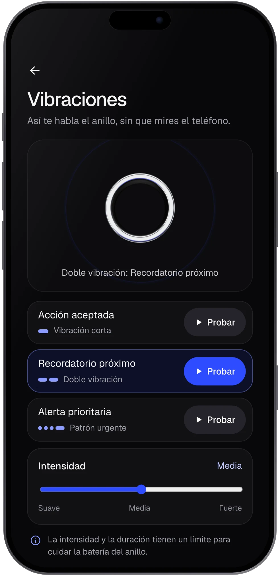 Pantalla de patrones de vibración
